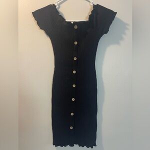 Derek Heart Black Ribbed Midi Dress with Front Buttons
